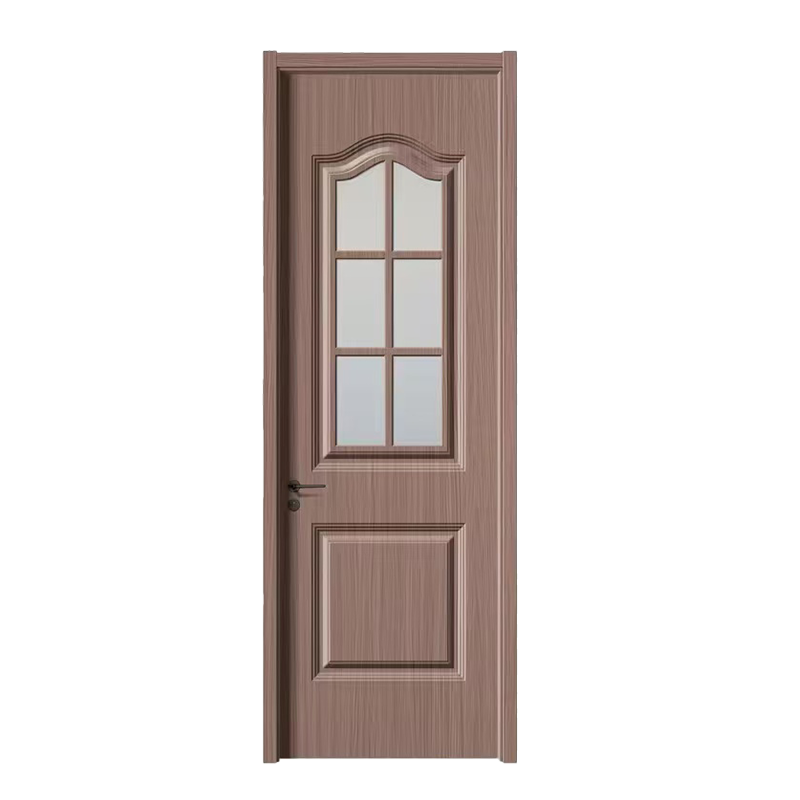 Warm brown wood grain glass embedded WPC door panel